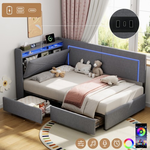 3ft single daybed grey linen - grey,