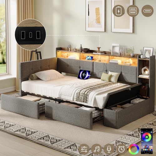 3ft single led daybed grey - 3ft,